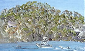 Hawkesbury-leisure-craft-Plein-air-Oil-on-oil-paper-45cm-x-50cm-framed-David-K-Wiggs-2016-280x170 Wake-and-wash-The-Quay-Plein-air-Oil-on-canvas-92cm-x-122cm-David-K-Wiggs-2018-280x170