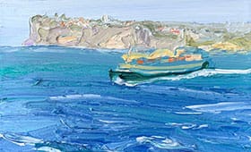 Manly-Ferry Dee-Why-Surfer-girls-Plein-air-Oil-on-canvas-25cm-30cm-David-K-Wiggs-2018-280x170